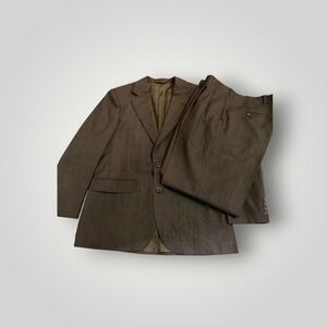 Corbin Ltd 2-Piece Suit Men 42R Vintage Brown Glen Plaid Pleated Cuffed USA